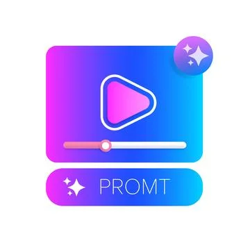 AI video generator icon with screen, play button isolated on white background Stock Illustration