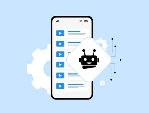 AI video generator for mobile content creation using artificial intelligence Stock Illustration