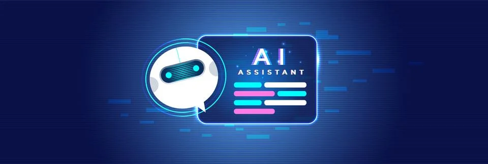 AI Virtual Assistant Chatbot with Glowing Digital Interface Stock Illustration