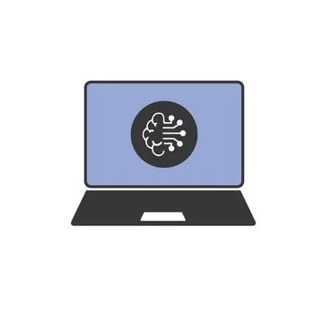 AI Virtual Assistant Voice Recognition on Laptop with Neural Network Brain Illustrazione stock