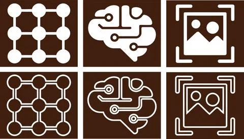 AI Vision Icon Set, Neural Grid Brain Circuit and Image Scan Recognition Sy.. Stock Illustration