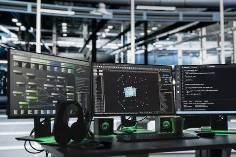 AI visualization tools and node tree software on computer in data center Stock Photos