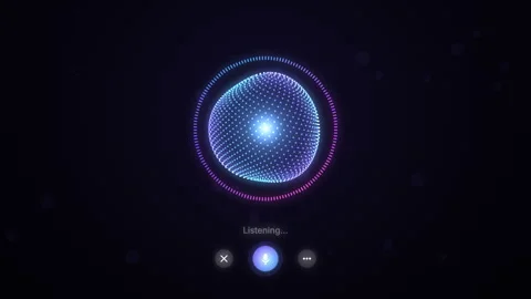 AI voice assistant orb of glowing particles ringed by a circular audio wave.. Stockbeeldmateriaal 346909443