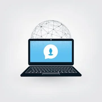 AI, Voice Assistant, Speech Driven Modern User Interface on Laptop Computer Stock Illustration