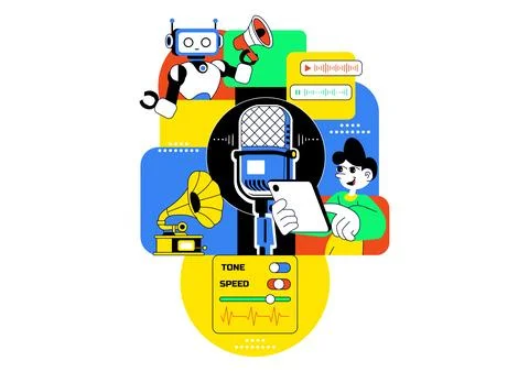 AI Voice Generator Tools Vector Illustration for Digital Audio Technology, .. Stock Illustration