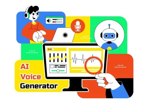 AI Voice Generator Tools Vector Illustration for Digital Audio Technology, .. Stock Illustration
