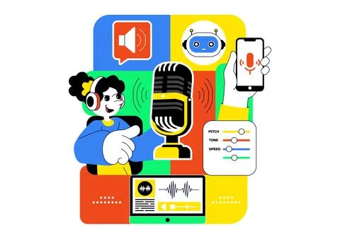 AI Voice Generator Tools Vector Illustration for Digital Audio Technology, .. Stock Illustration