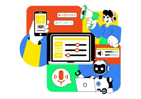 AI Voice Generator Tools Vector Illustration for Digital Audio Technology, .. Stock Illustration