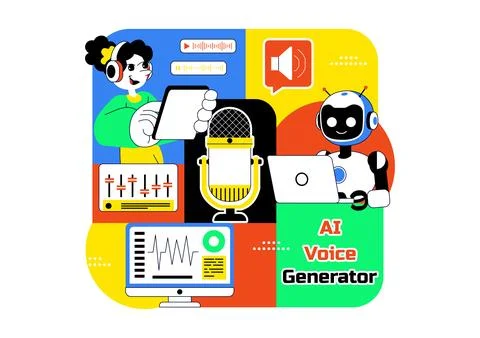 AI Voice Generator Tools Vector Illustration for Digital Audio Technology, .. Stock Illustration