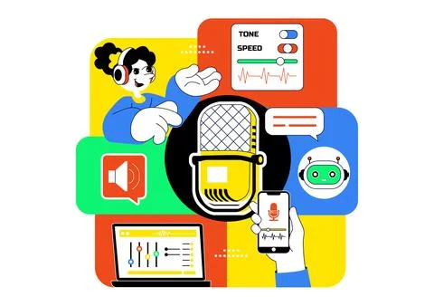 AI Voice Generator Tools Vector Illustration for Digital Audio Technology, .. Stock Illustration