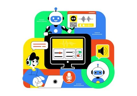 AI Voice Generator Tools Vector Illustration for Digital Audio Technology, .. Stock Illustration