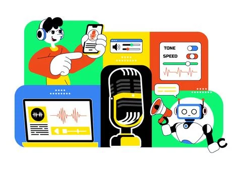 AI Voice Generator Tools Vector Illustration for Digital Audio Technology, .. Stock Illustration