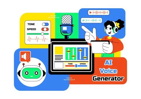 AI Voice Generator Tools Vector Illustration for Digital Audio Technology, .. Stock Illustration