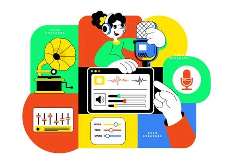 AI Voice Generator Tools Vector Illustration for Digital Audio Technology, .. Stock Illustration