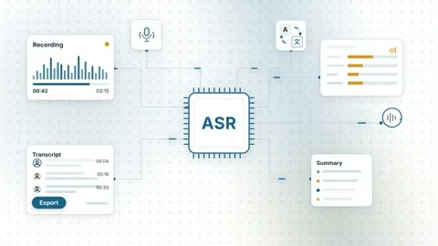 AI Voice Notes ASR Workflow Automatic Speech Recognition Transcription Blue Stock Footage 345094576