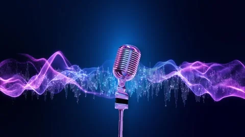 AI Voice Recognition Microphone With Digital Data Waves Video stock 342639815
