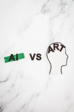 AI vs Art text with  microchip and head icon, Artificial Intelligence creat.. Stock Photos