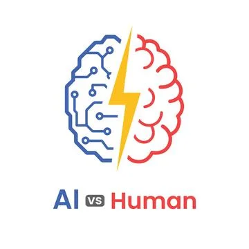AI vs Human brain comparison artificial intelligence and human thinking concept 스톡 일러스트