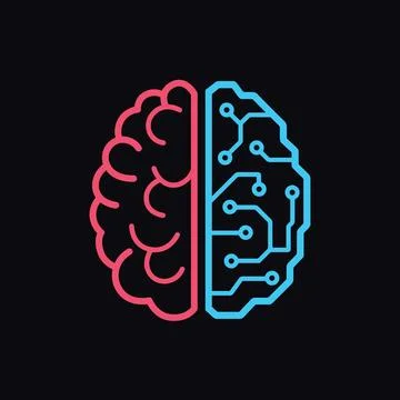 AI vs human brain neon icon on dark background artificial intelligence Illustrazione stock