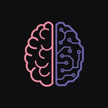 AI vs human brain neon icon on dark background artificial intelligence 스톡 일러스트