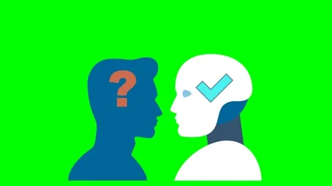 AI vs human mind, question, check mark tab. AI vs human in thinking work process Video stock 314039518