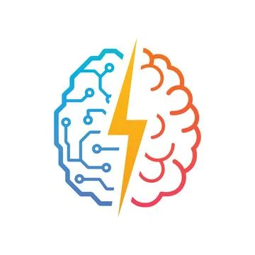 AI vs Human Thinking Brain Comparison Concept on White Background Stock Illustration