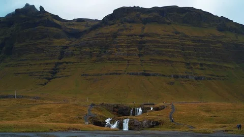 Ai waterfall under volcanic mountains in West Iceland Stock Footage 119789292