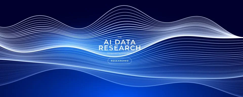 AI Wave Data Stream Digital Wavy Line Flow. Blend Linear Connection, Blue Light Illustrazione stock