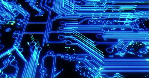 AI web network, a tech circuit board entwined with an NFT database. Empowering Stock Footage 260605352