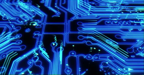 AI web network, a tech circuit board entwined with an NFT database. Empowering Stock Footage 260605437