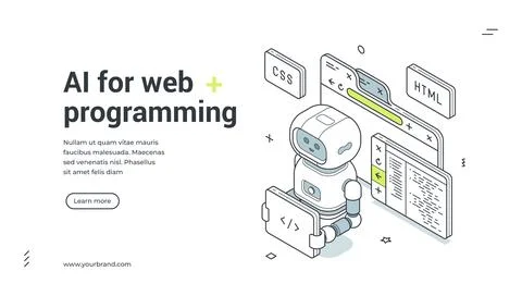 AI For Web Programming Robot Modern Isometric Banner Vector Illustration イラスト素材