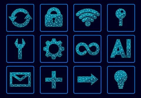 AI web technology collection icon set. Business symbols internet, password Stock Illustration
