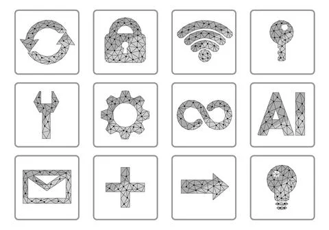 AI web technology collection icon set. Business symbols internet, password Stock Illustration