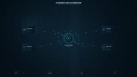 AI Workflow Automation Interface with Central Decision Engine Stock Footage 344829994