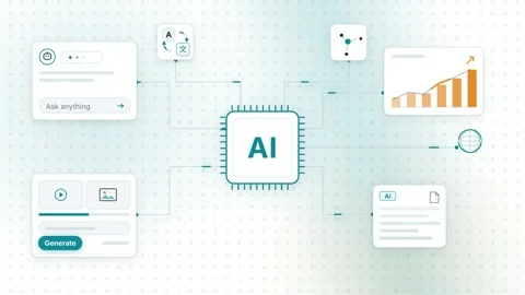 AI Workflow Cards Ask Anything Prompt Generate Button UI Animation Loop Stock Footage 345094623