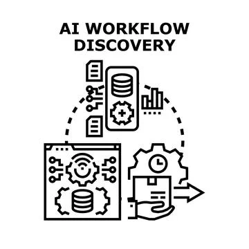 Ai workflow discovery process optimizing data workflows Stock Illustration