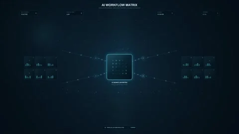 AI Workflow Matrix HUD Interface with Futuristic Data Processing Animation Stock Footage 344829957