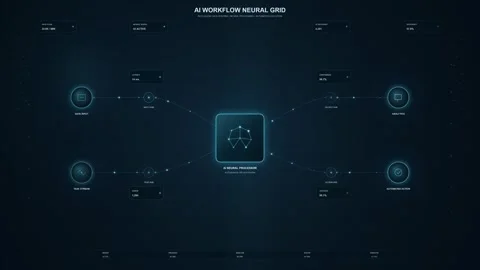 AI Workflow Neural Grid and Data Processing Interface Stock Footage 344514076
