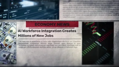 AI Workforce Integration Creates Millions of New Jobs Title on Digital Stock Footage 317041367