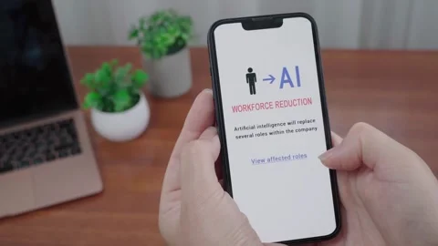AI Workforce Reduction Notice on Employee Phone Screen Stock Footage 343973986