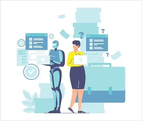 AI working better than human, vector illustration. Artificial intelligence vs Stock Illustration