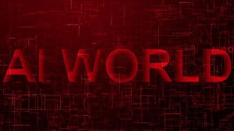 AI world text data line technology red color Stock Illustration