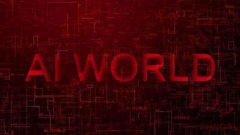 AI world text data line technology red Stock Illustration