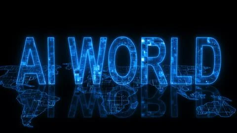 AI world text technology earth map glow Stock Illustration