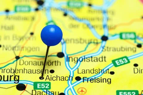 Aichach pinned on a map of Germany Foto stock