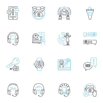 Aid facility linear icons set. Relief, Assistance, Support, Help, Aid, Donation Ilustración de archivo