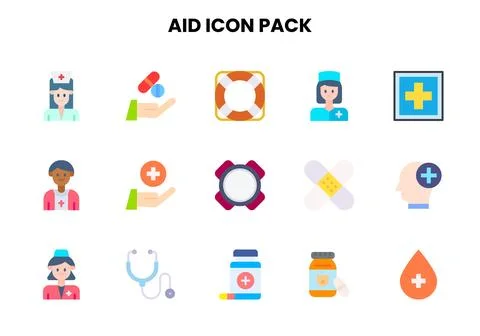 Aid Flat Graphics Icons Pack Stock Illustration