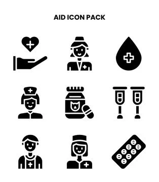 Aid Glyph Vector Icons Pack Stock Illustration