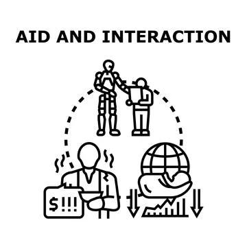 Aid, interaction and technology in relief efforts Stock Illustration