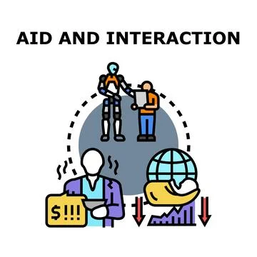 Aid, interaction and technology in relief efforts Stock Illustration